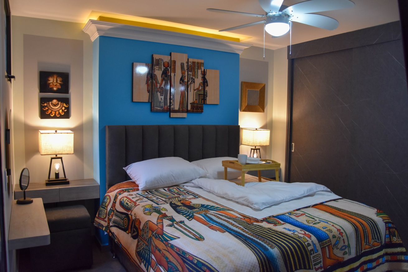 Bedroom interior — styled with warm lighting