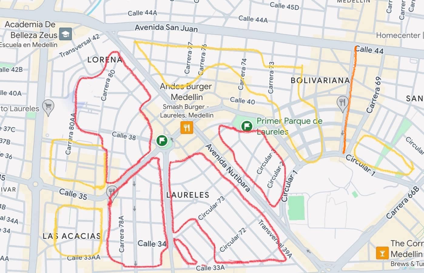 Recommended accommodation map for Laureles